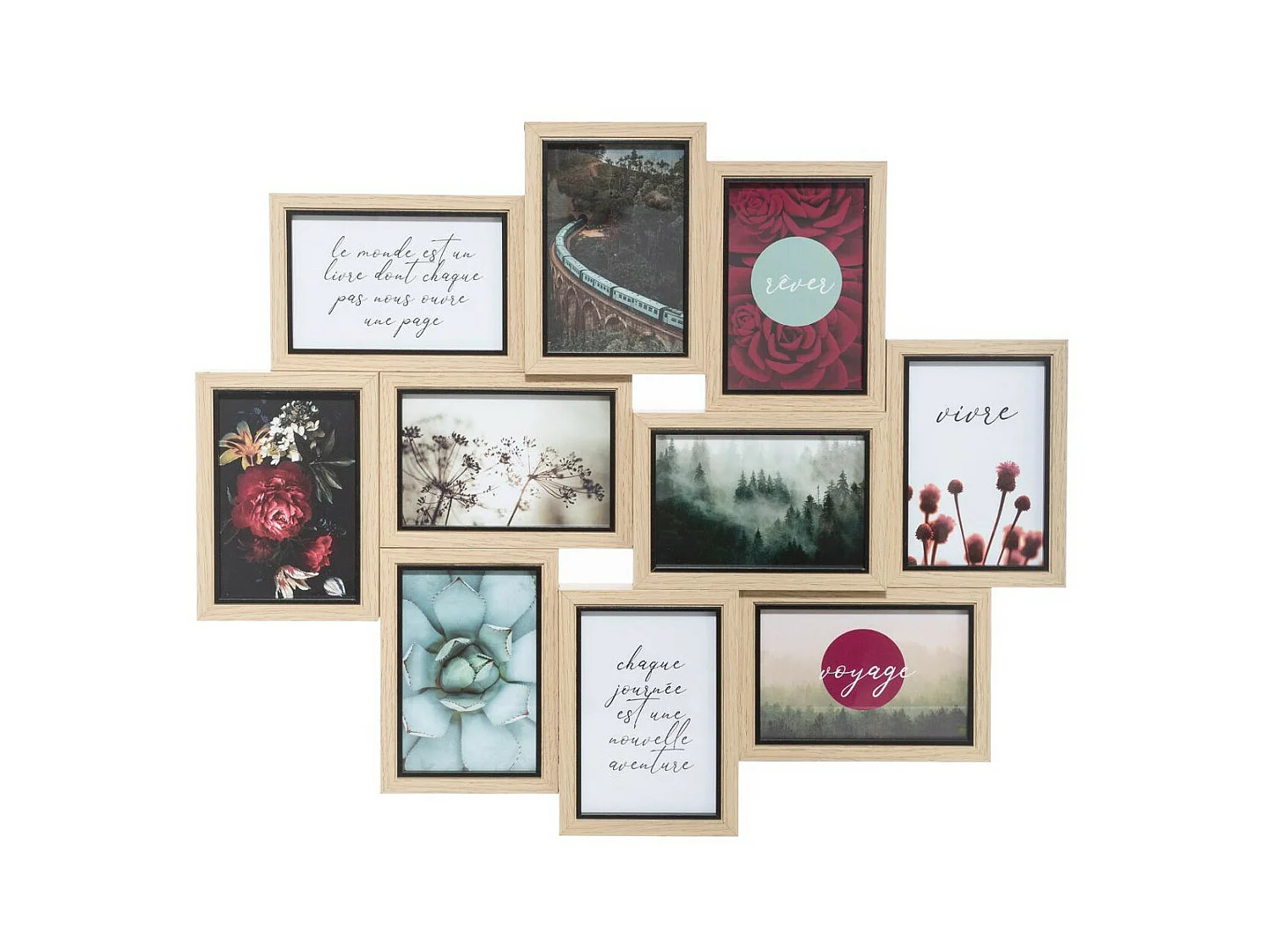 Cadre Pêle-mêle Multivues en Bois et Verre 10 photos 58 x 49 cm