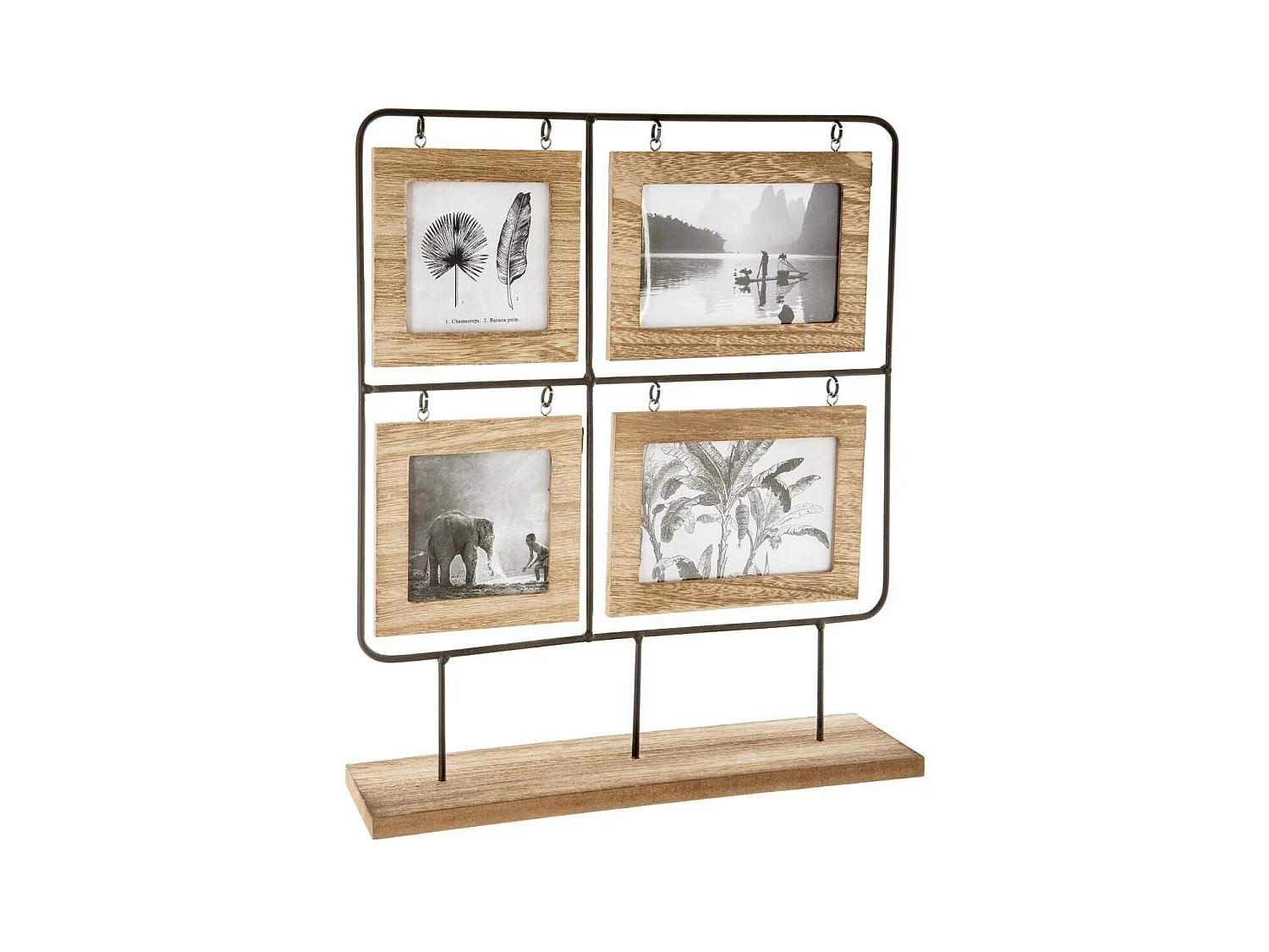 Cadre Pêle-mêle Multivues à poser 4 Photos en bois et métal 36 x 42 cm