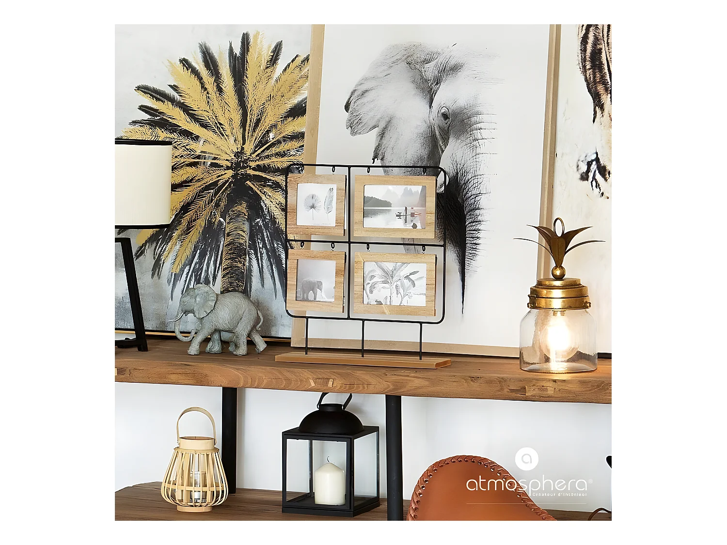 Cadre Pêle-mêle Multivues à poser 4 Photos en bois et métal 36 x 42 cm