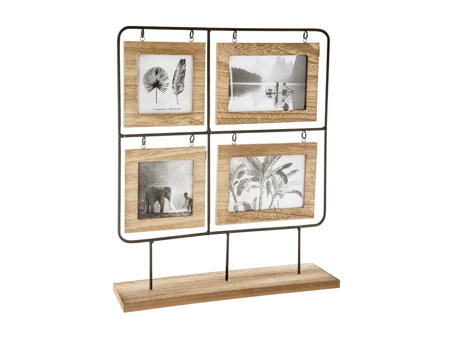 Cadre Pêle-mêle Multivues à poser 4 Photos en bois et métal 36 x 42 cm