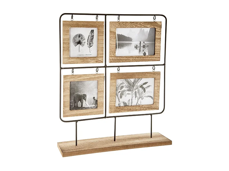 Cadre Pêle-mêle Multivues à poser 4 Photos en bois et métal 36 x 42 cm