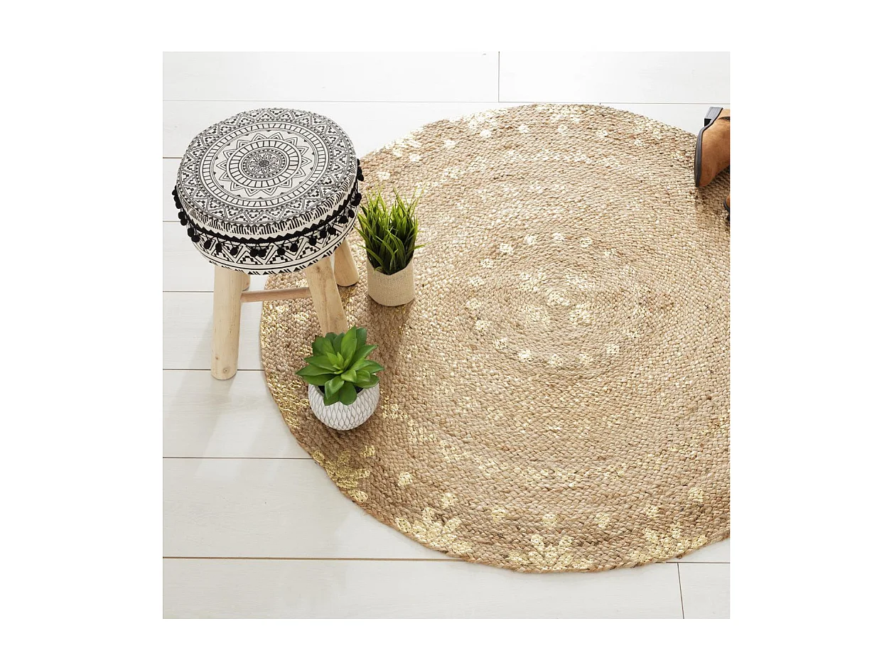 Tapis Rond en Jute éclats dorés D 115 cm