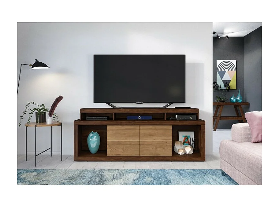 Meuble TV 70 Pouces TITAN Wengué et Chêne