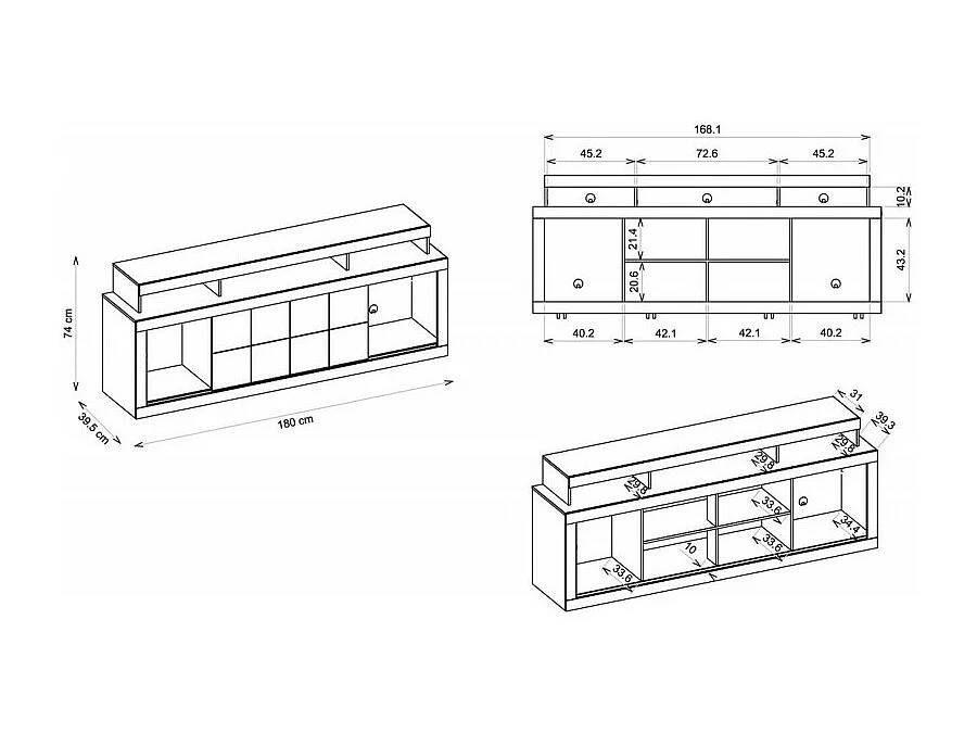 Meuble TV 70 Pouces TITAN Wengué et Chêne