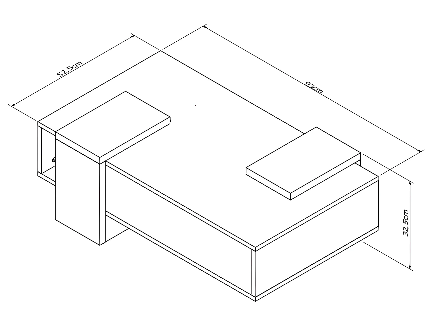 Table Basse Rectangle Noire et Chêne 2 Niches 93 x 32,5 x 52,5 cm