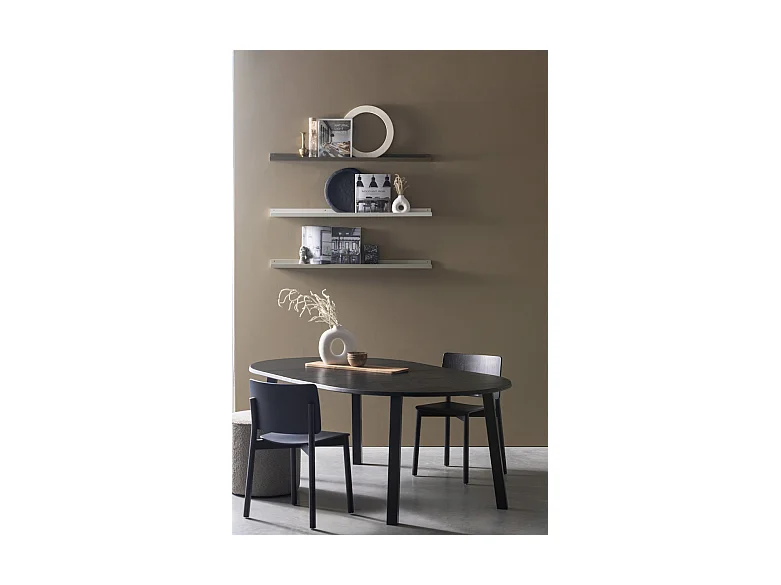 LANGEJAN - Table repas ronde extensible en chêne noir mat