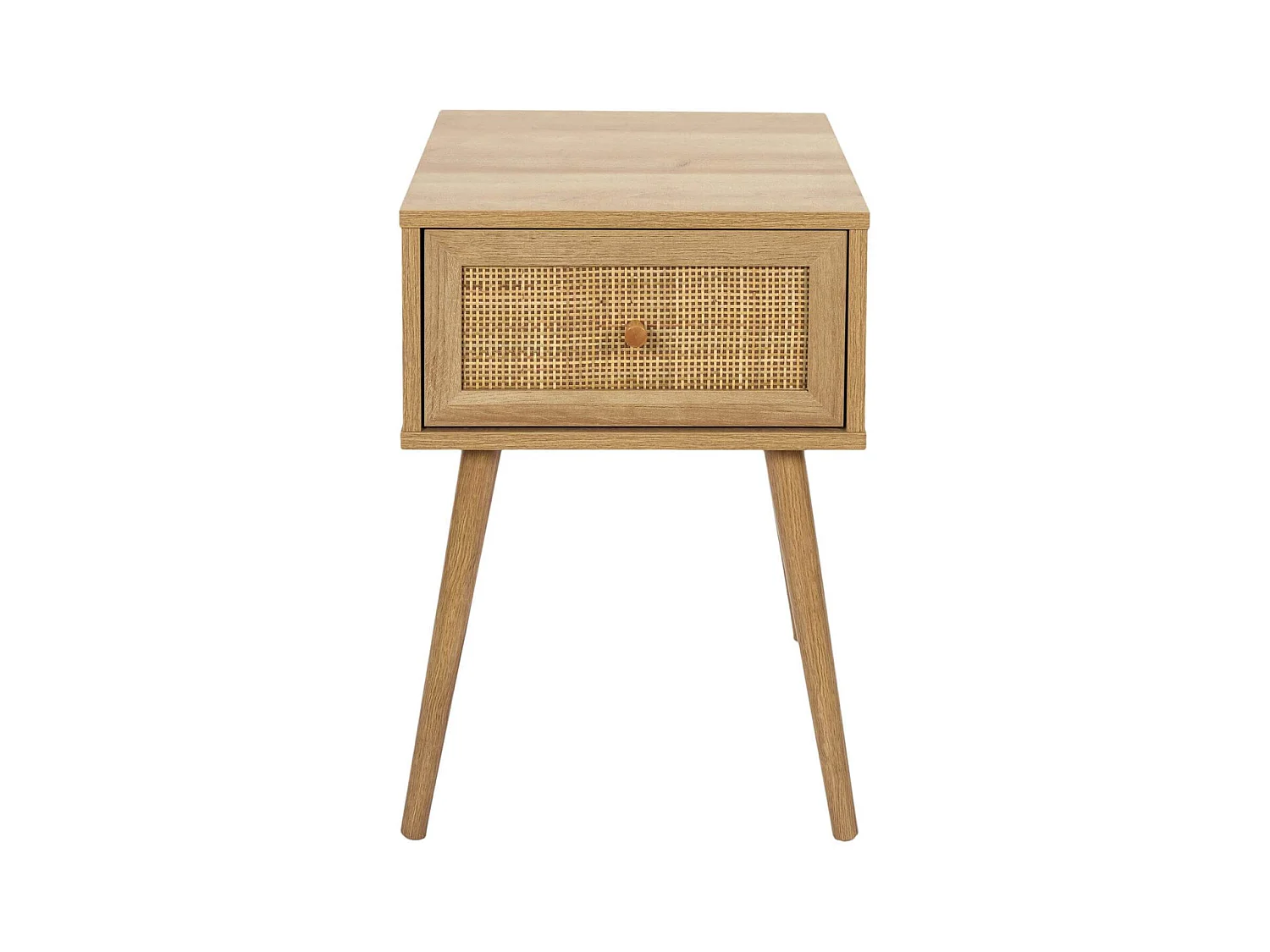 MAYA - Chevet 1 Tiroir Effet Bois et Façade Rotin