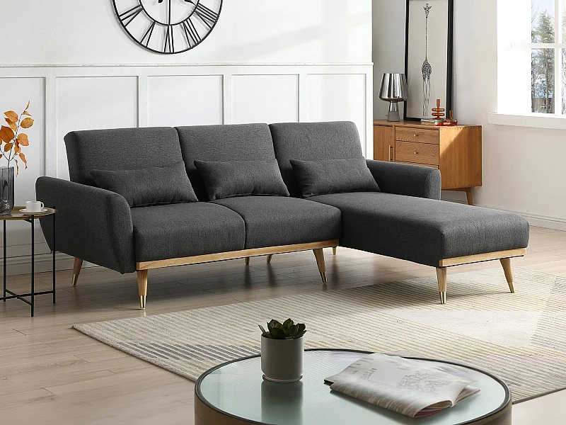 Vändbar bäddsoffa med schäslong och klicklack-funktion i antracitgrått tyg ANDINO