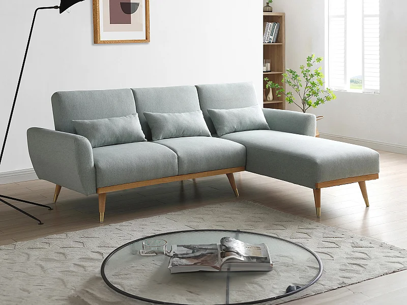 Vändbar bäddsoffa med klick-klack-mekanism i grågrönt tyg ANDINO