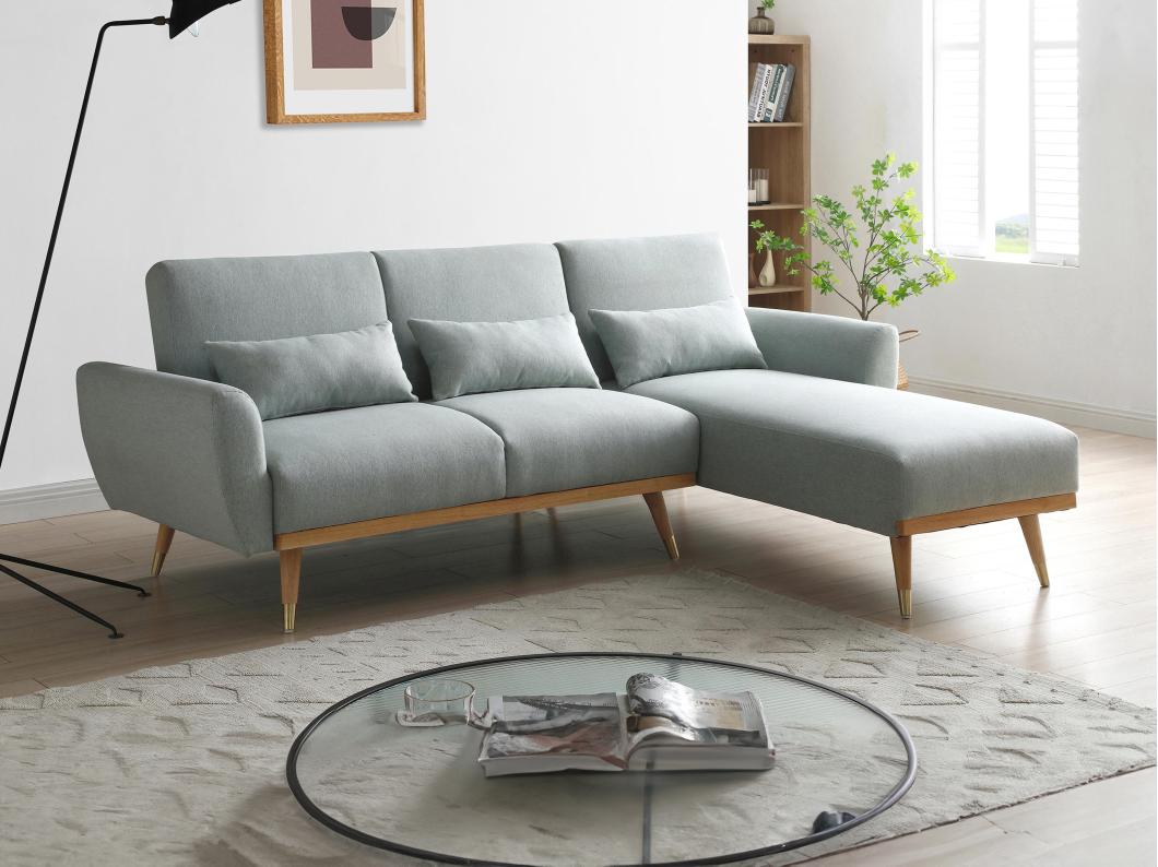 Klappecksofa mit Schlaffunktion - Ecke wechselbar - Stoff - Graugrün - ANDINO
