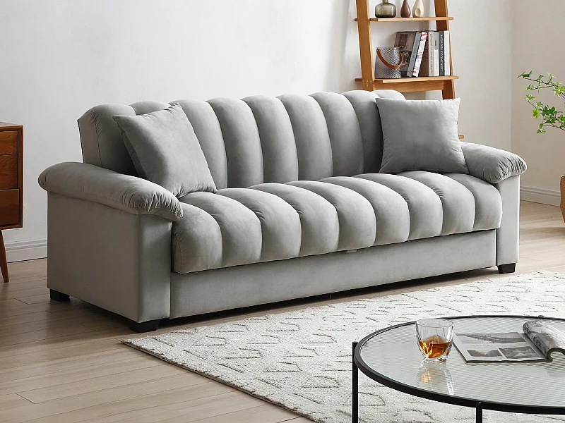 Klappsofa 3-Sitzer mit Schlaffunktion - Samt - Grau - ZAPOTO