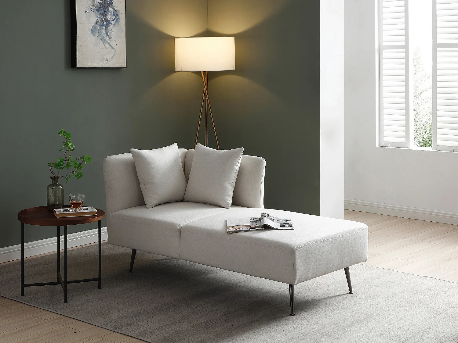 Méridienne droite en tissu crème NAPASA