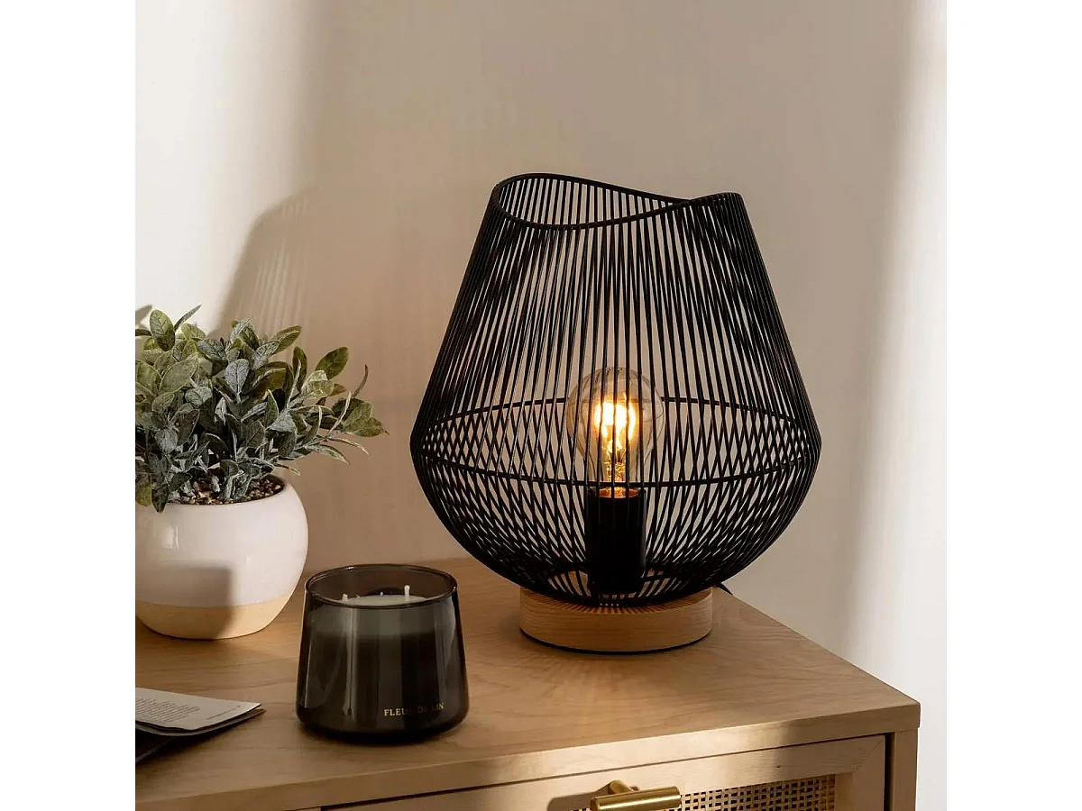 Lampe à poser en métal filaire Noir H 28 cm