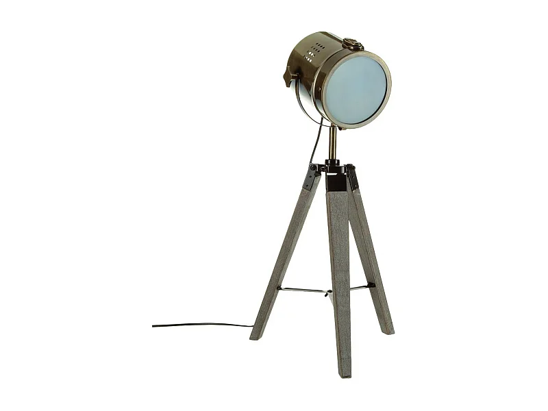 Lampe Projecteur en métal Bronze et pied en Bois H 68 cm