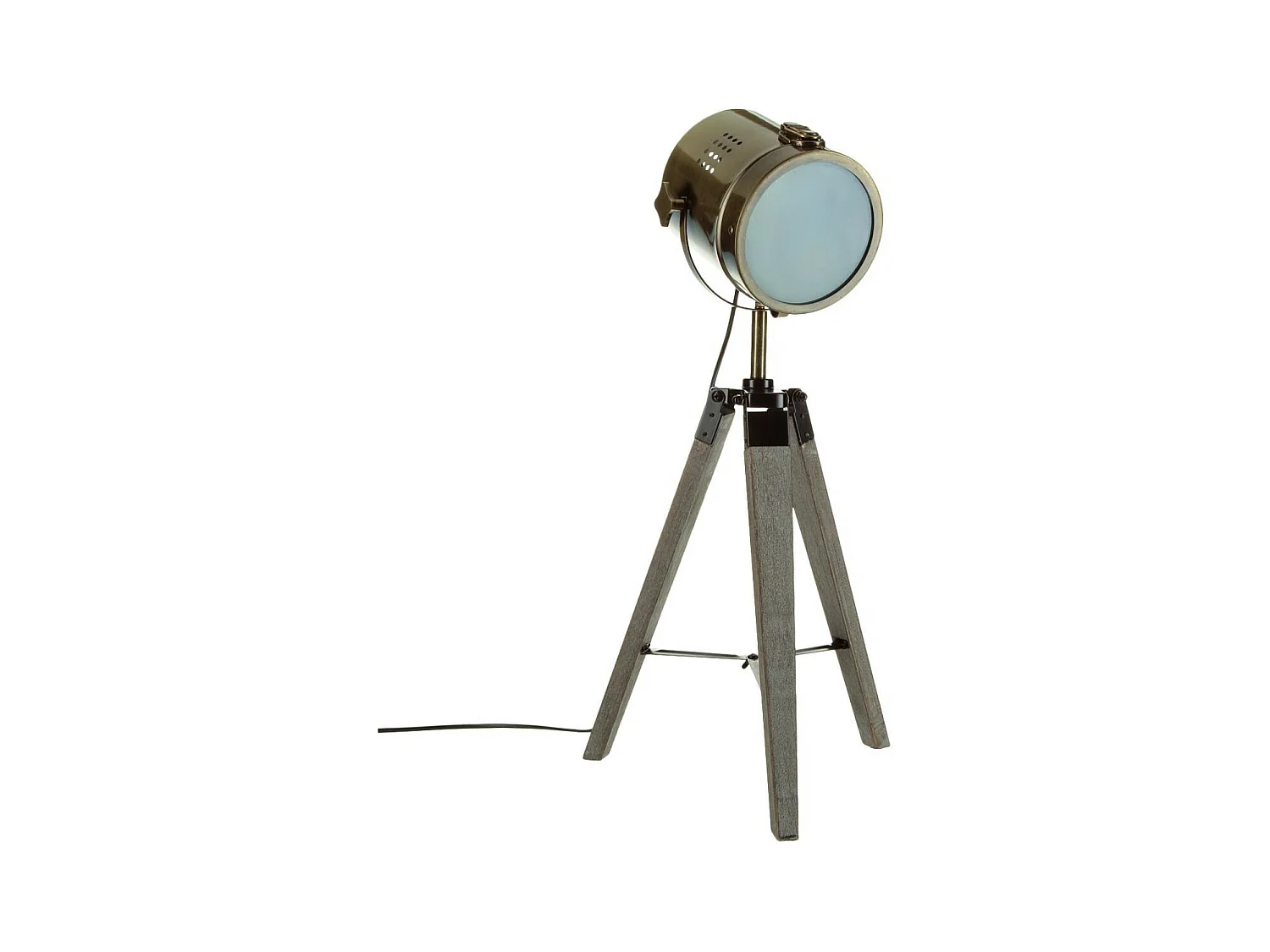 Lampe Projecteur en métal Bronze et pied en Bois H 68 cm