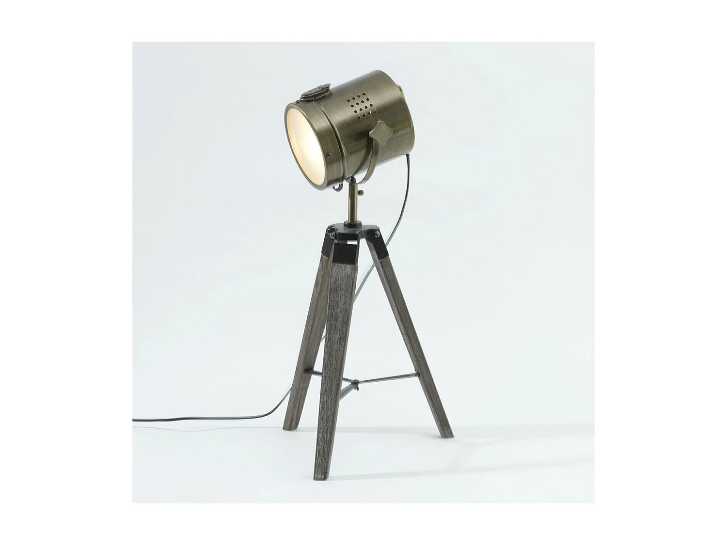 Lampe Projecteur en métal Bronze et pied en Bois H 68 cm
