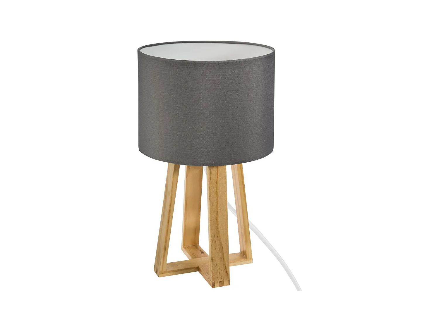 Lampe à poser Pied en Bois et Abat-jour Gris H 34.5 cm
