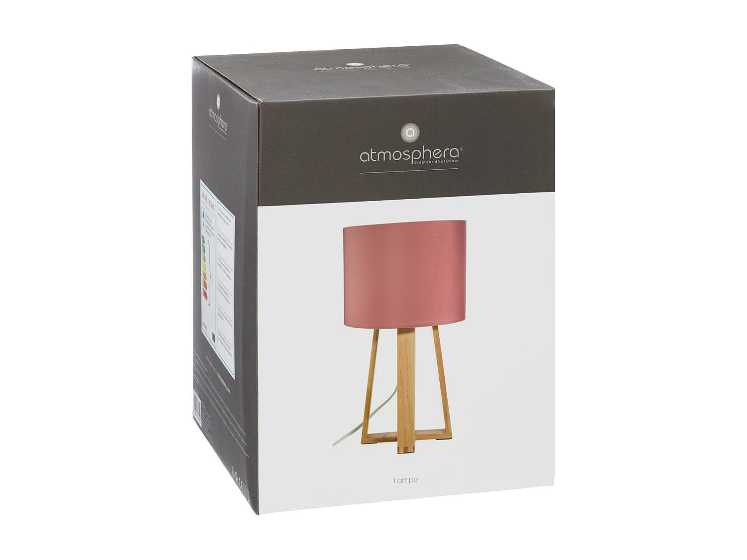 Lampe à poser Pied en Bois et Abat-jour Gris H 34.5 cm