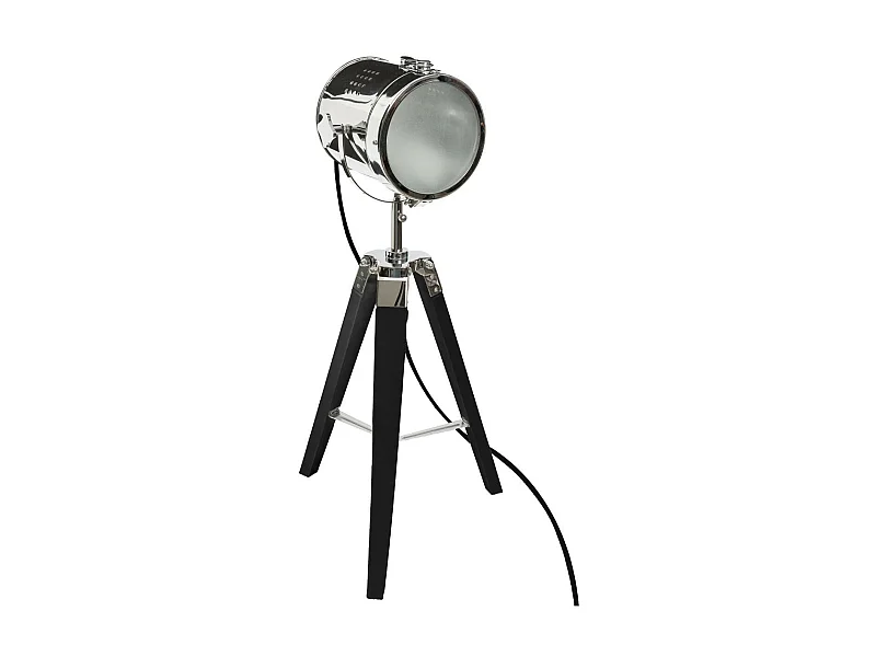 Lampe Projecteur en métal et pied en Bois brossé noir H 68 cm