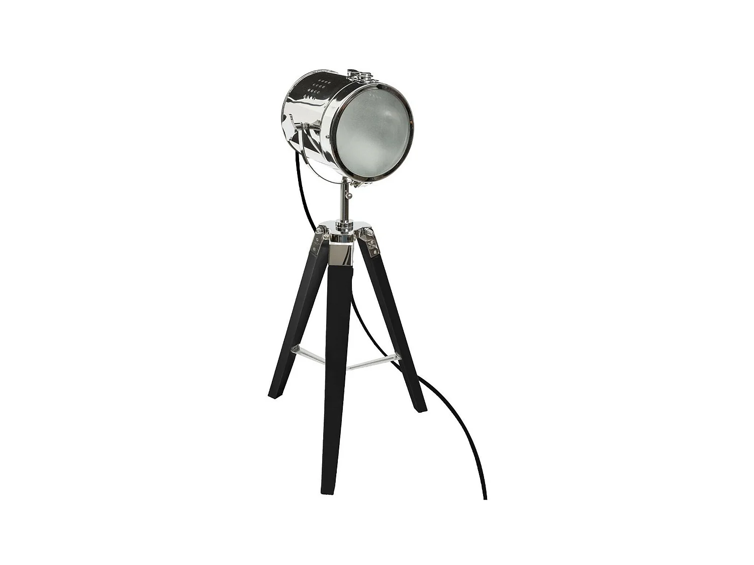 Lampe Projecteur en métal et pied en Bois brossé noir H 68 cm