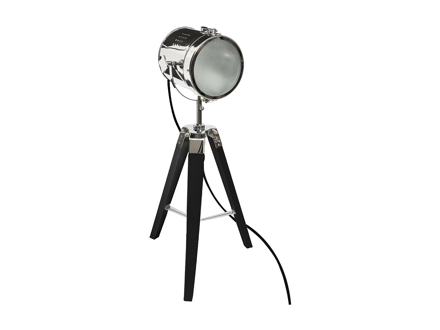 Lampe Projecteur en métal et pied en Bois brossé noir H 68 cm