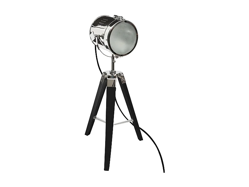 Lampe Projecteur en métal et pied en Bois brossé noir H 68 cm
