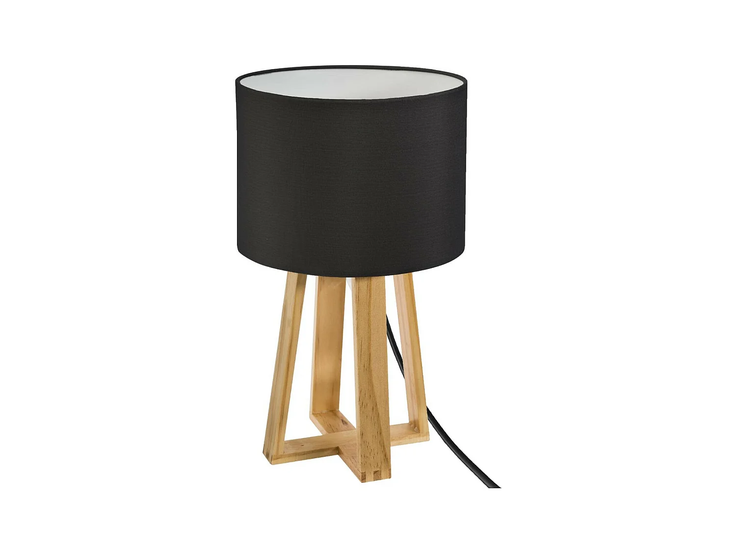 Lampe à poser Pied en Bois et Abat-jour Noir H 34.5 cm