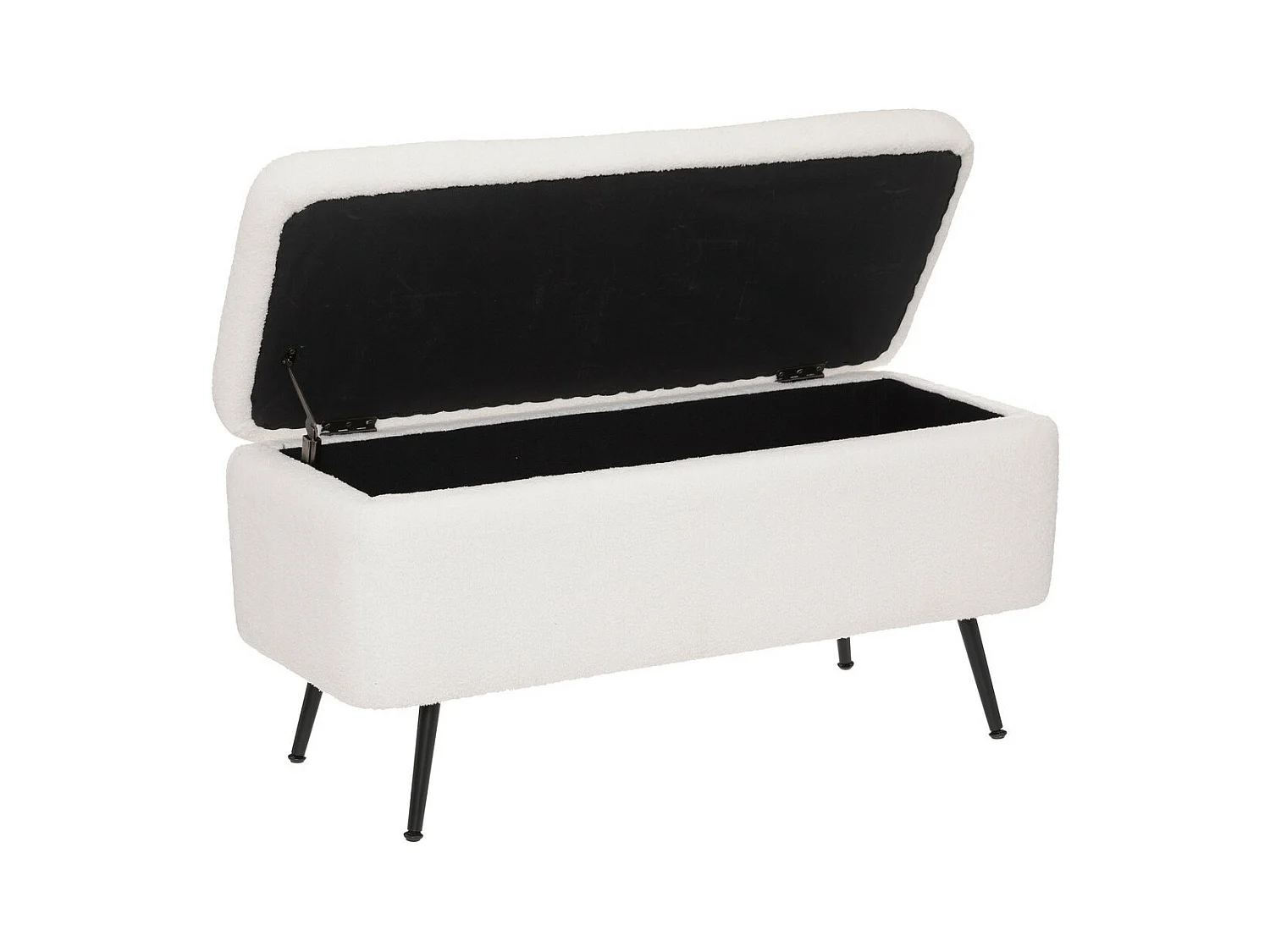 Banc Coffre tissu blanc à bouclettes et pieds en métal  100 x 40 cm