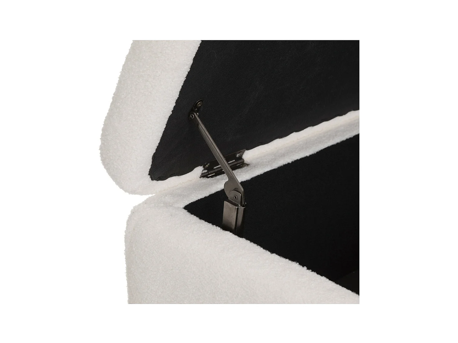 Banc Coffre tissu blanc à bouclettes et pieds en métal  100 x 40 cm