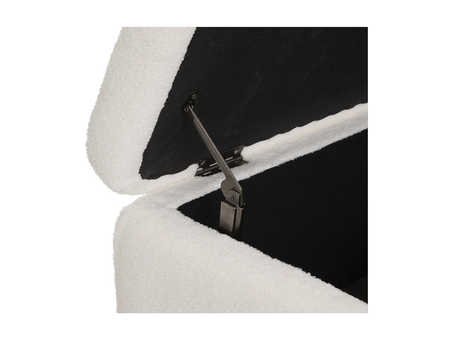 Banc Coffre tissu blanc à bouclettes et pieds en métal  100 x 40 cm