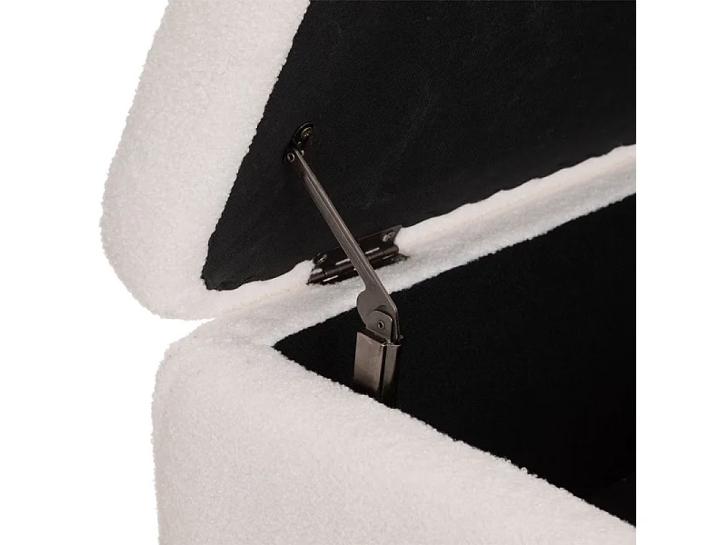 Banc Coffre tissu blanc à bouclettes et pieds en métal  100 x 40 cm