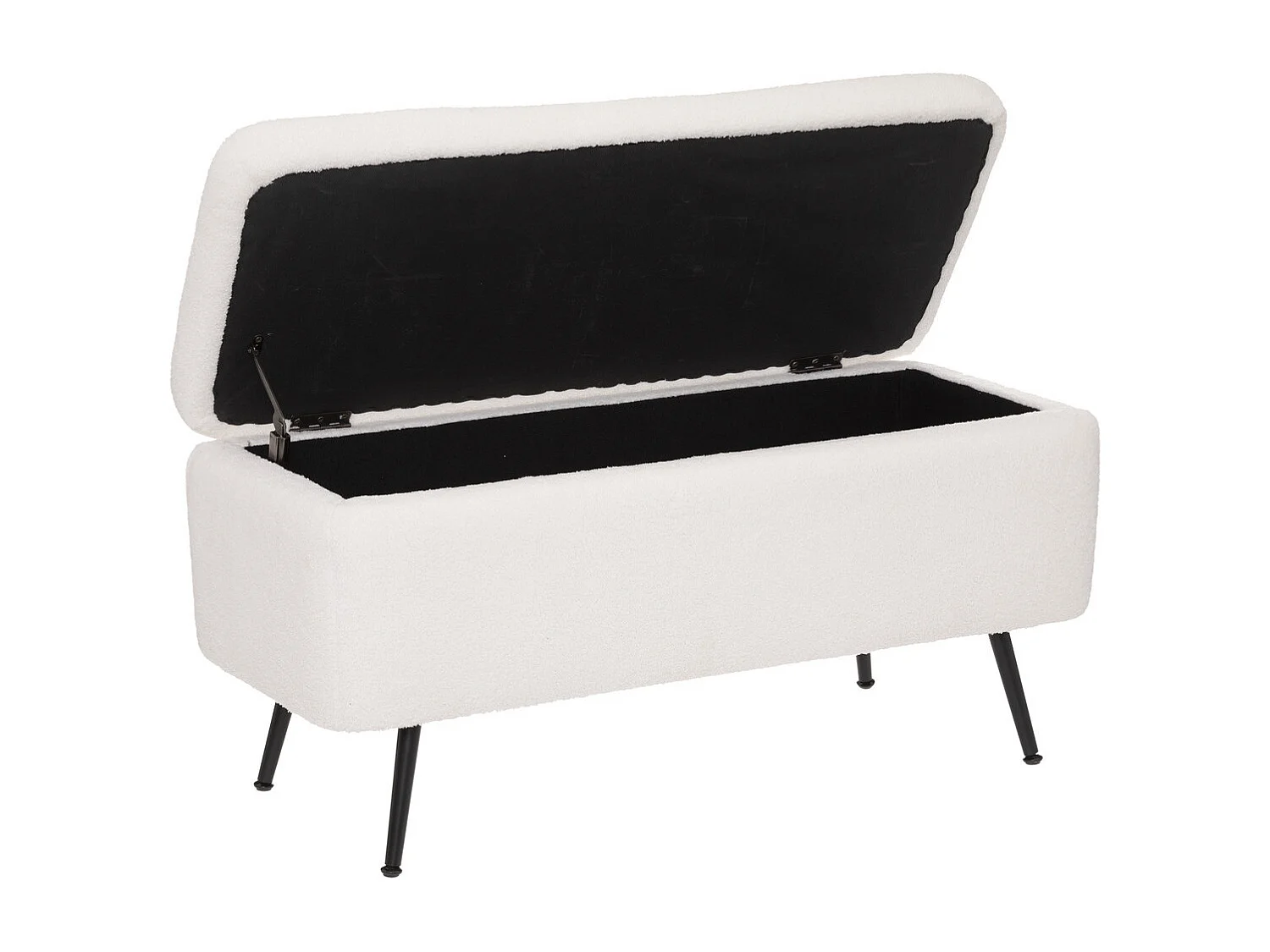 Banc Coffre tissu blanc à bouclettes et pieds en métal  100 x 40 cm