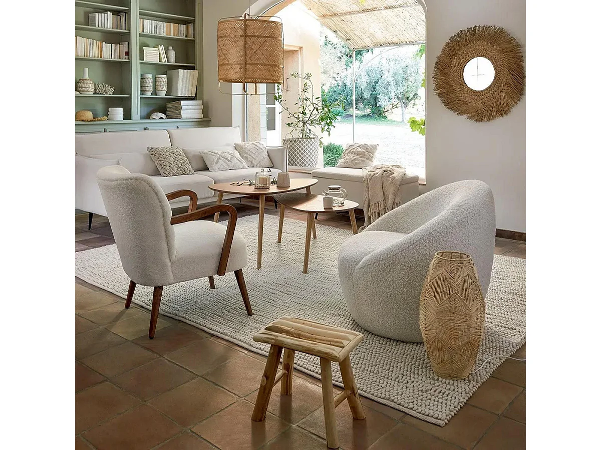 Banc Coffre tissu blanc à bouclettes et pieds en métal  100 x 40 cm