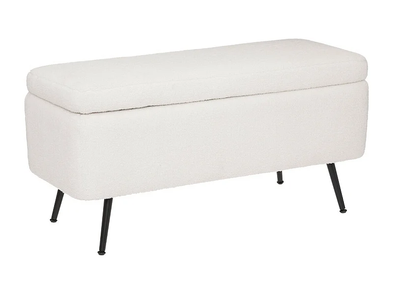 Banc Coffre tissu blanc à bouclettes et pieds en métal  100 x 40 cm