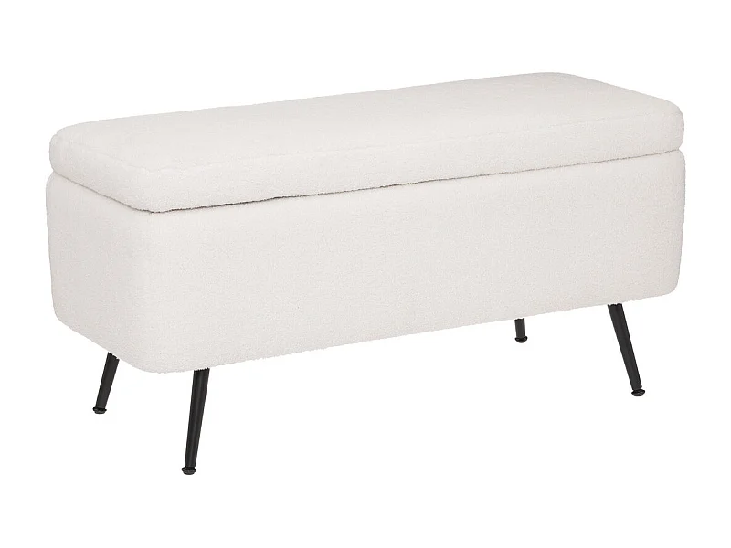 Banc Coffre tissu blanc à bouclettes et pieds en métal  100 x 40 cm
