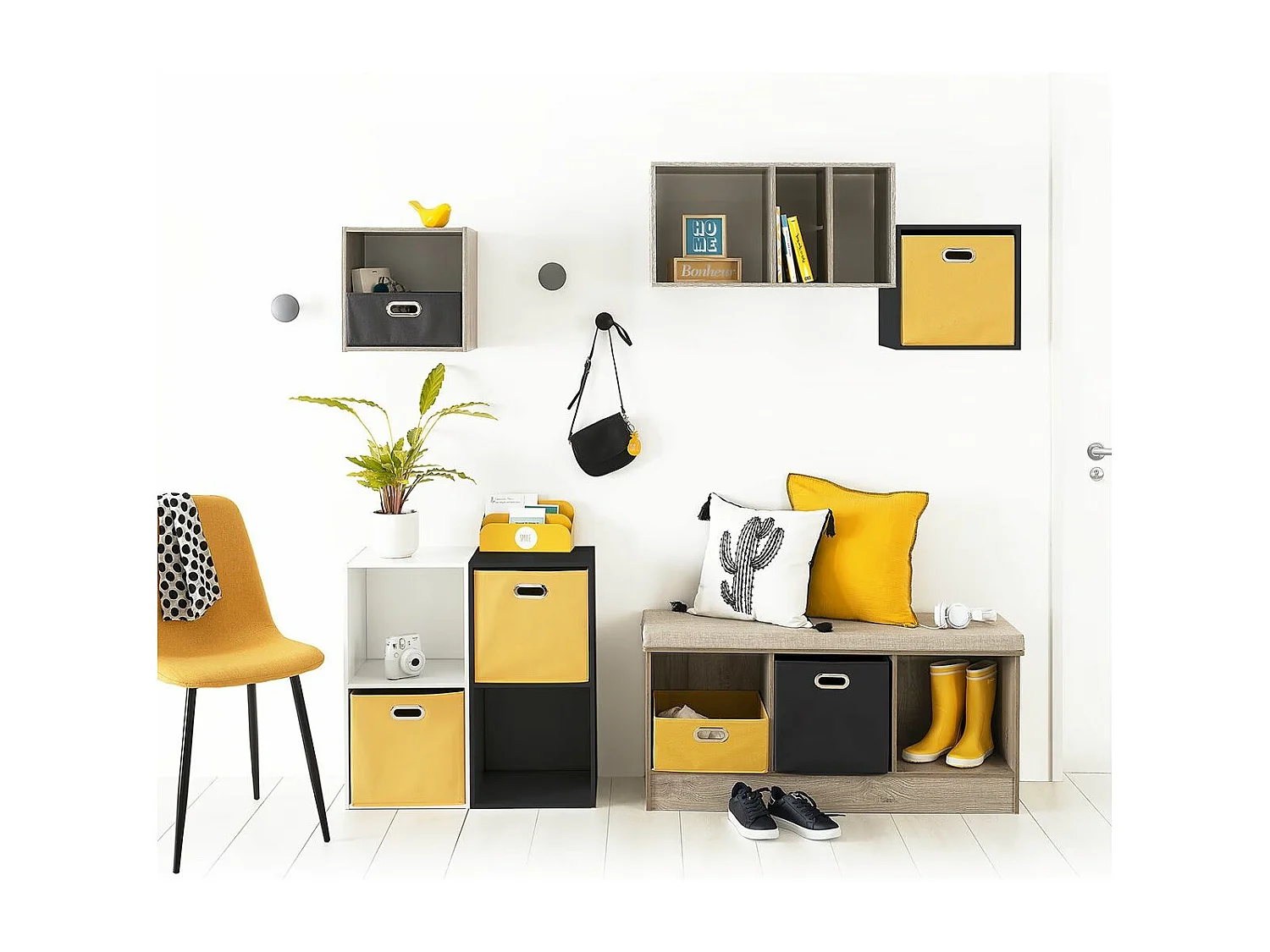 Banc Rangement 3 Cases effet chêne gris L 105 cm