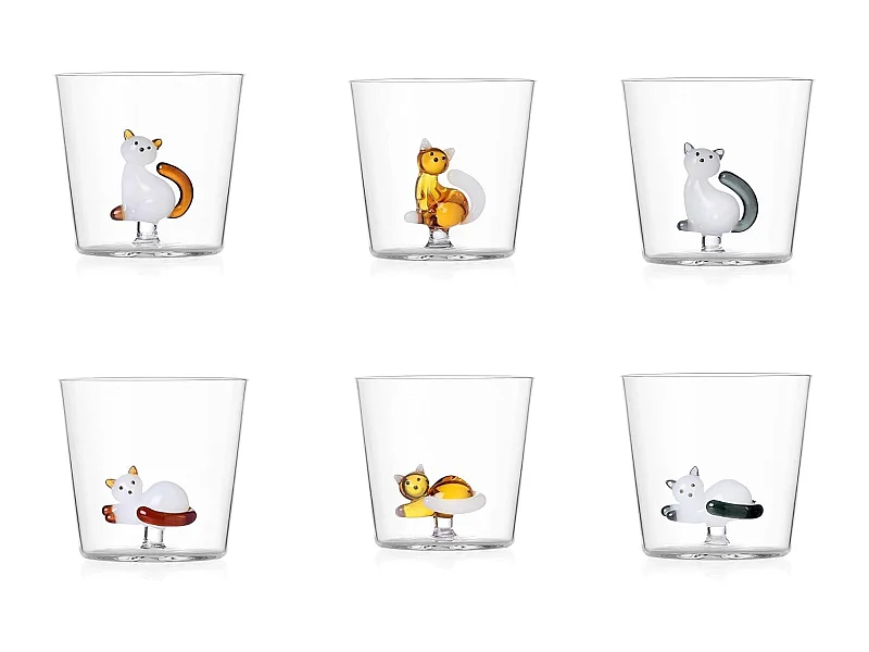 Set di 6 tumbler in vetro borosilicato multicolor 350 ml, Tabby Cat