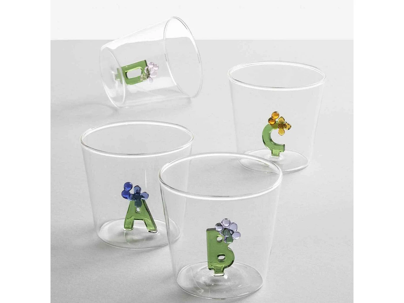 Tumbler van borosilicaatglas, B, transparant 350 ml, Greenwood Alfabeto Fiorito