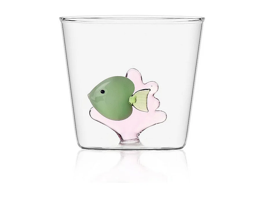Gobelet en verre borosilicate, Poisson et Algue, vert/rose 350 ml, Marine Garden