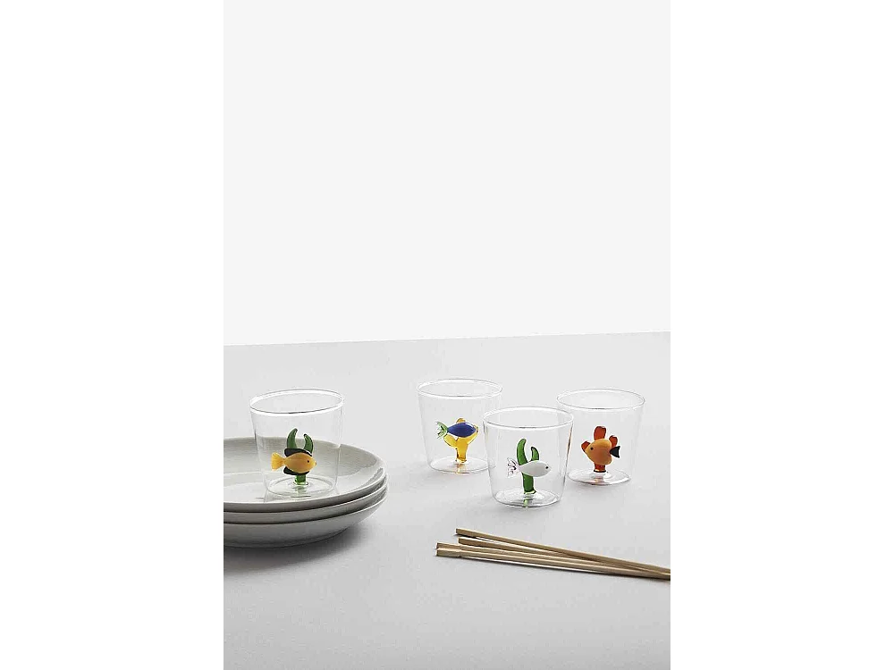 Gobelet en verre borosilicate, Poisson et Algue, vert/rose 350 ml, Marine Garden