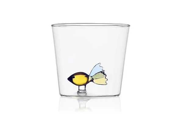 Gobelet en verre borosilicate, Poisson, bleu clair/jaune 350 ml, Animal Farm