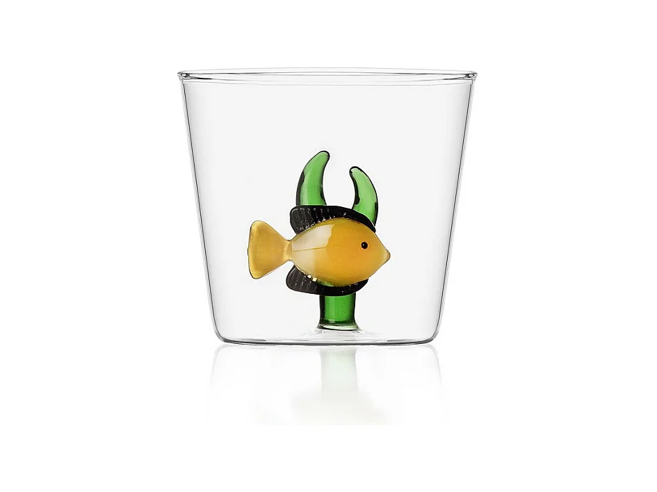 Gobelet en verre borosilicate, Poisson et Algue, jaune/vert 350 ml, Marine Garden