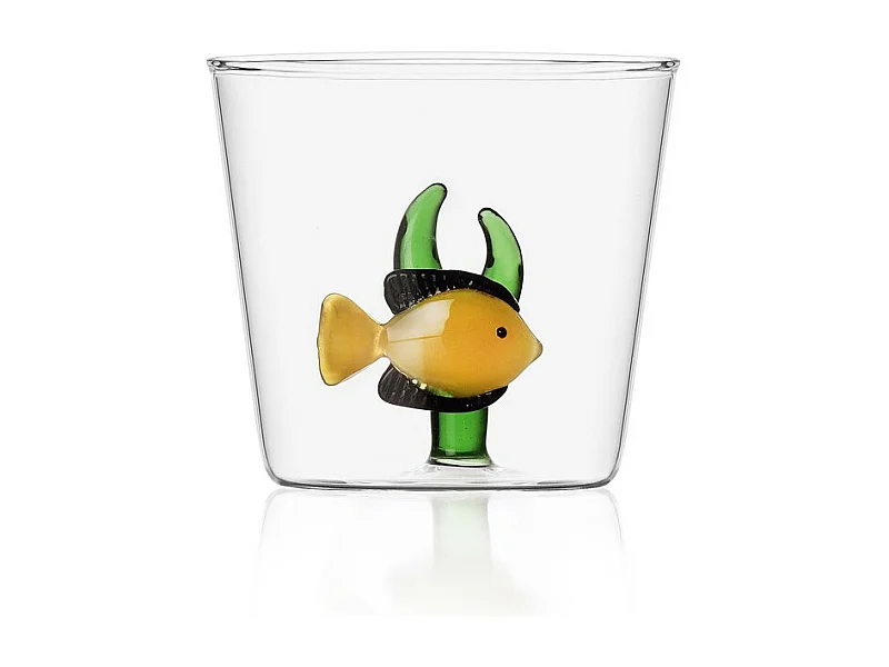 Gobelet en verre borosilicate, Poisson et Algue, jaune/vert 350 ml, Marine Garden