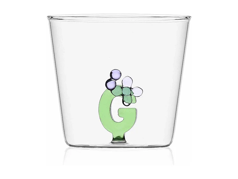 Szklanka z szkła borokrzemowego, G, przezroczysty 350 ml, Greenwood Alfabeto Fiorito