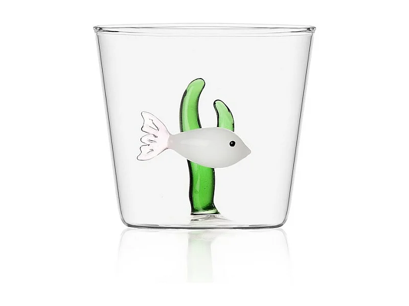 Vaso de vidrio borosilicato, Pez y Alga, blanco/verde 350 ml, Marine Garden