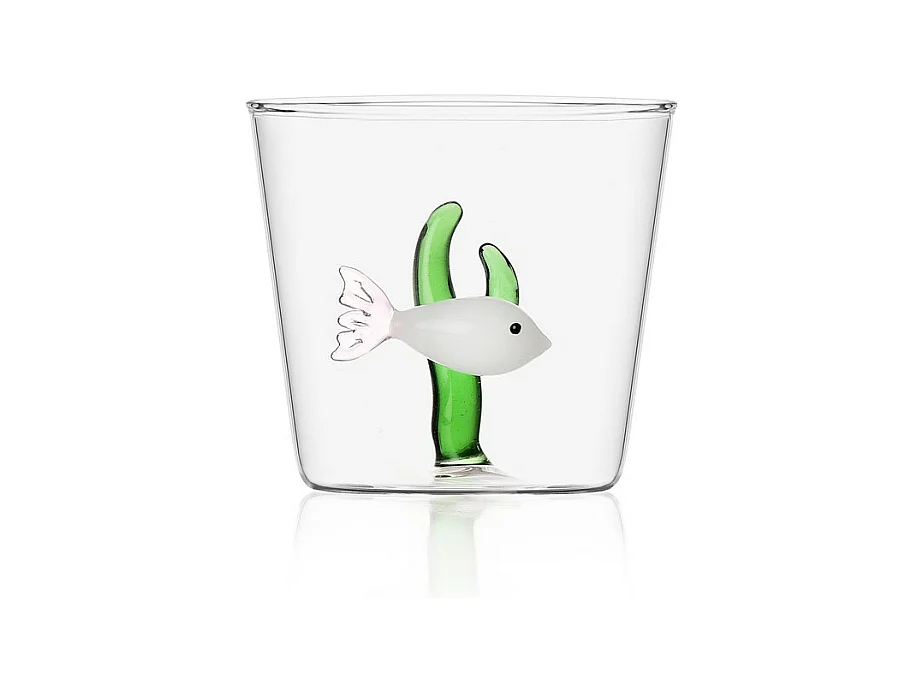 Gobelet en verre borosilicate, Poisson et Algue, blanc/vert 350 ml, Marine Garden