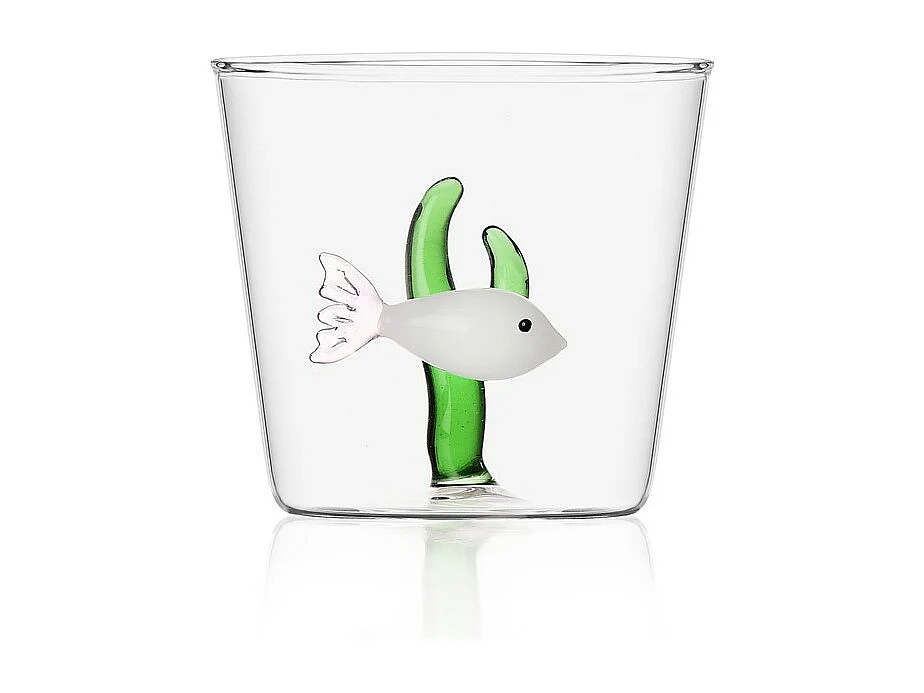 Gobelet en verre borosilicate, Poisson et Algue, blanc/vert 350 ml, Marine Garden