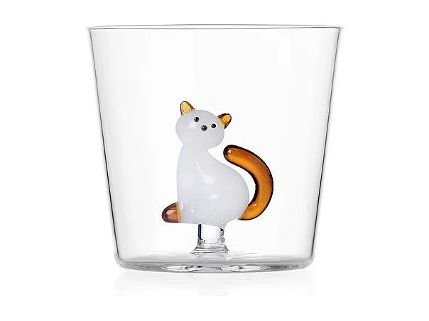 Gobelet en verre borosilicate, Chat, blanc/ambre 350 ml, Tabby Cat