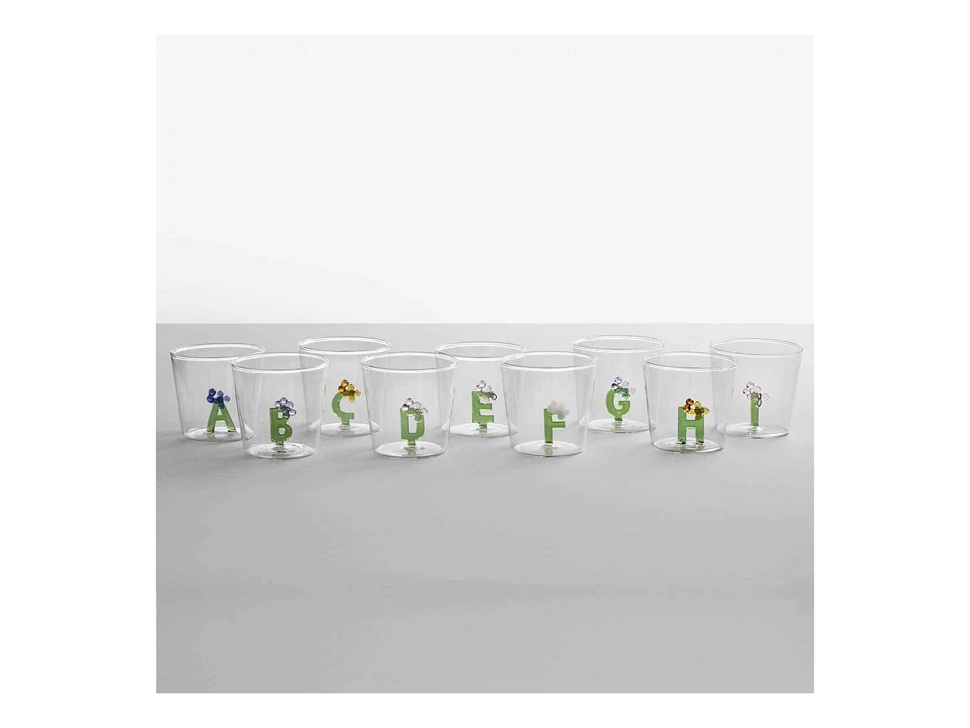 Tumbler in vetro borosilicato, N, trasparente 350 ml, Greenwood Alfabeto Fiorito