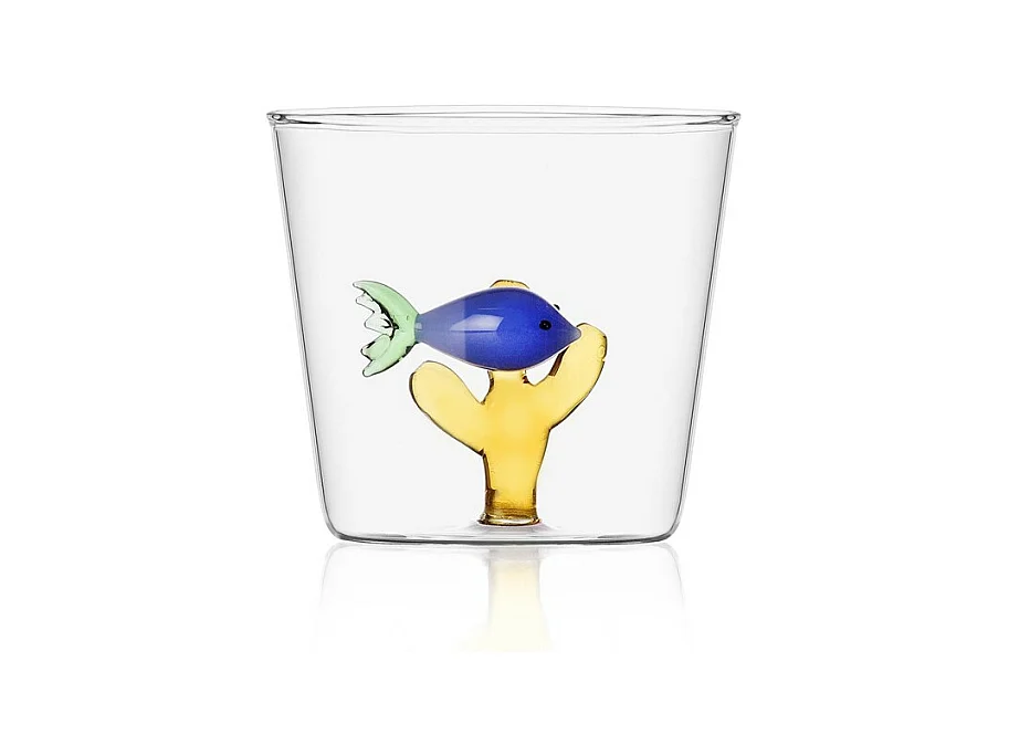 Gobelet en verre borosilicate, Poisson et Algue, bleu/ambre 350 ml, Marine Garden